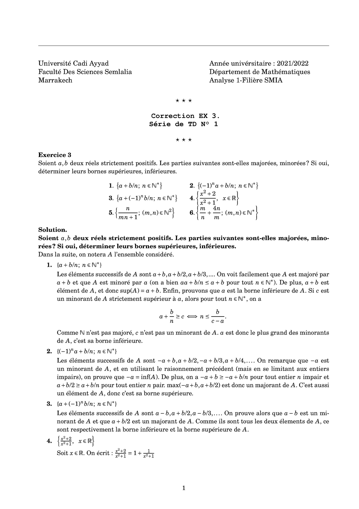 Exercices Corrig S De Math Matique Analyse Universit Cadi Ayyad