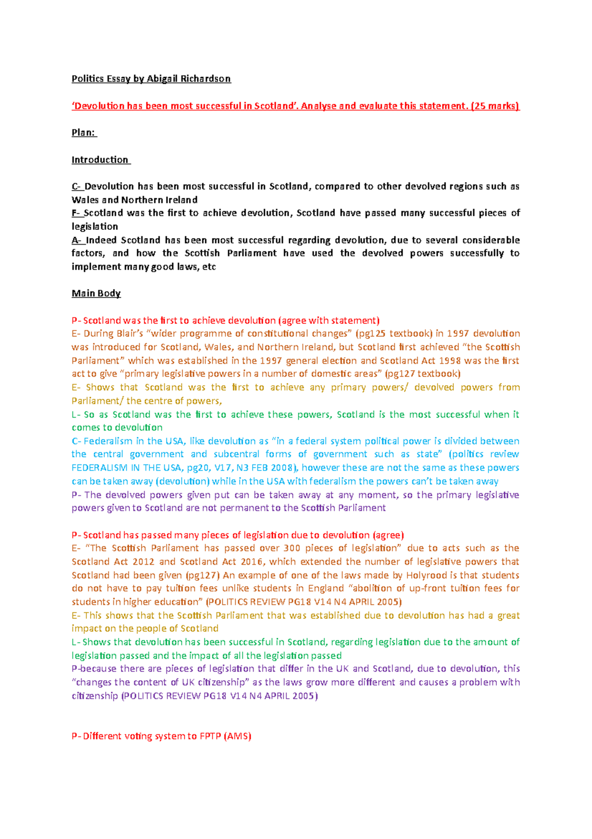 federalism vs devolution a level politics essay