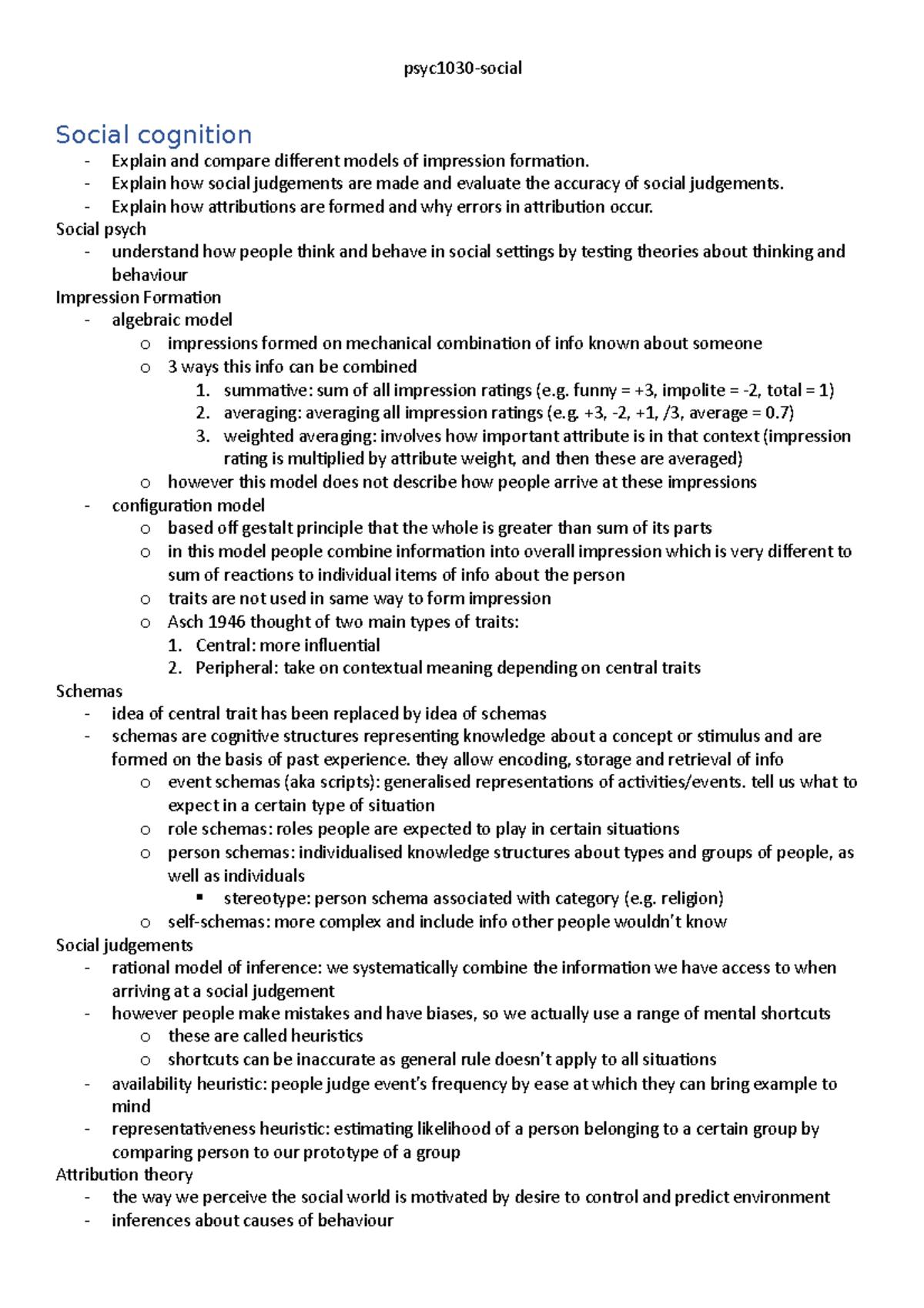 PSYC1030 - social psych notes - psyc1030-social Social cognition ...
