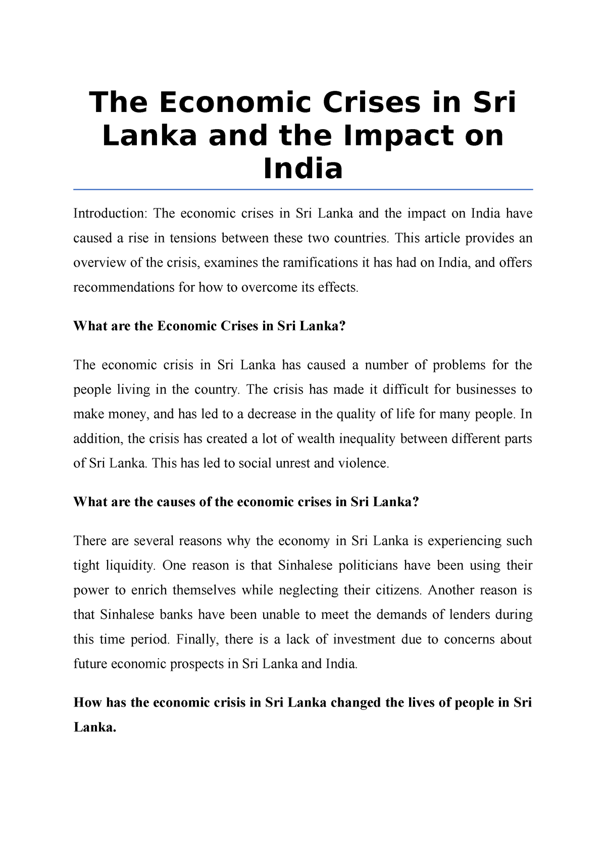 sri lanka economic crisis essay in hindi
