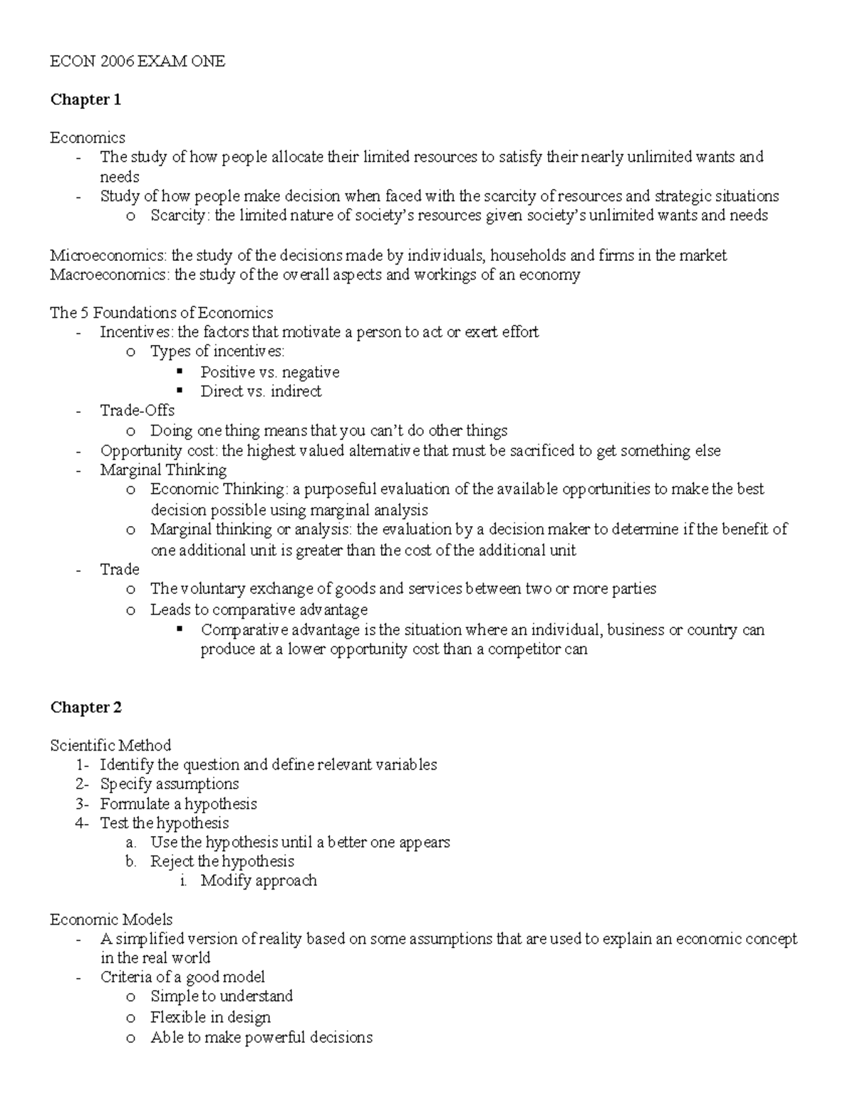 ECON 2006 EXAM ONE - Exam 1 study guide - ECON 2006 EXAM ONE Chapter 1 ...