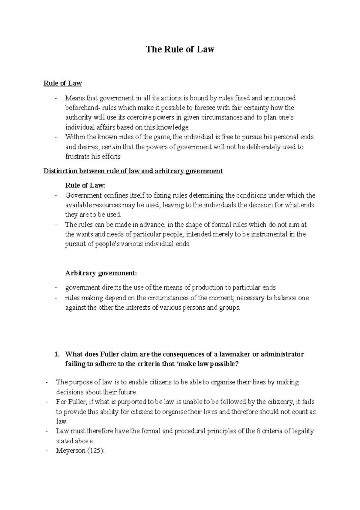 The Rule of Law Lecture notes 5 The Rule of Law Rule of Law Means