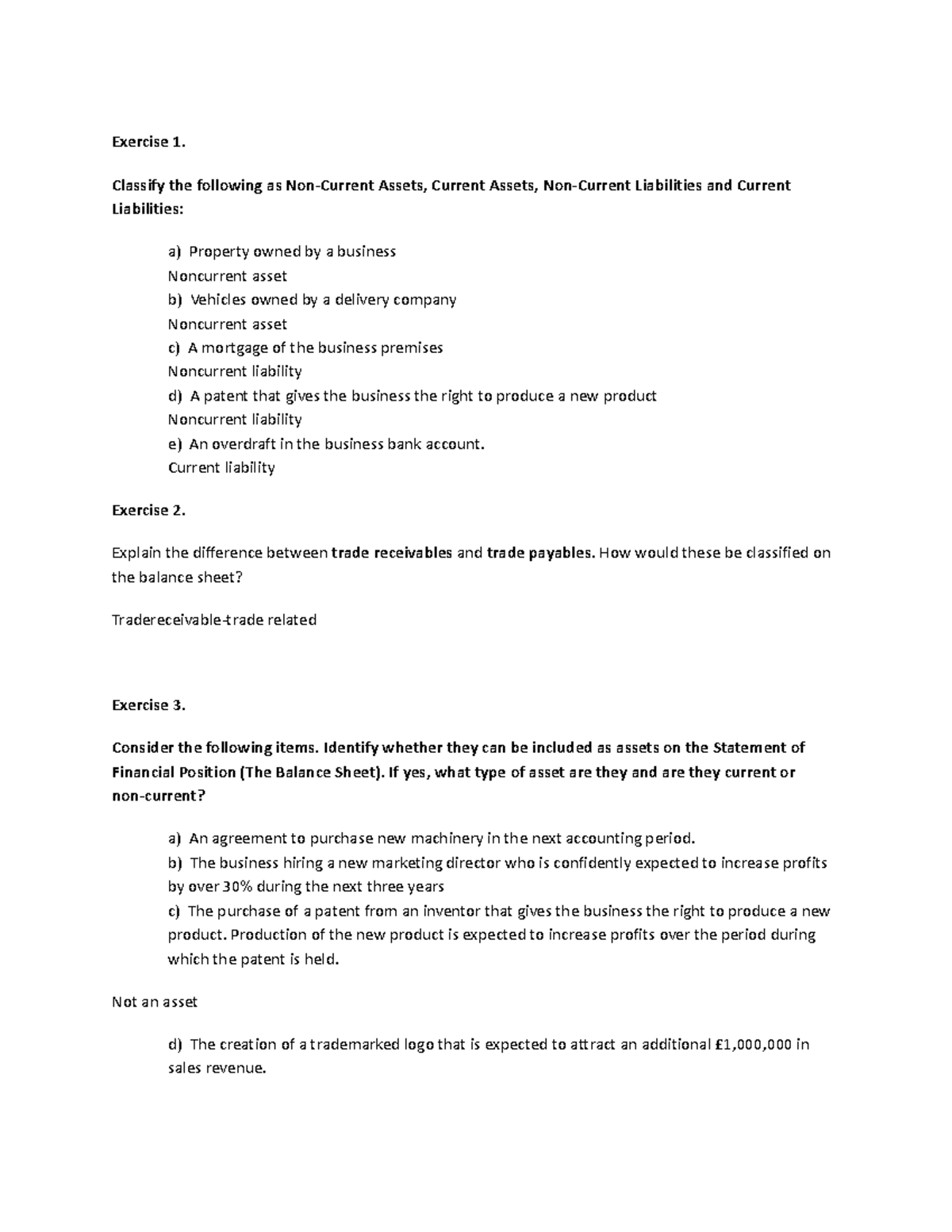 PS 2 Problem set Exercise 1. Classify the following as NonCurrent