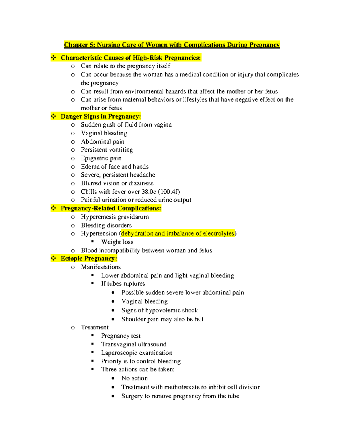 Chapter 5 and 6 Notes Chapter 5 Nursing Care of Women with