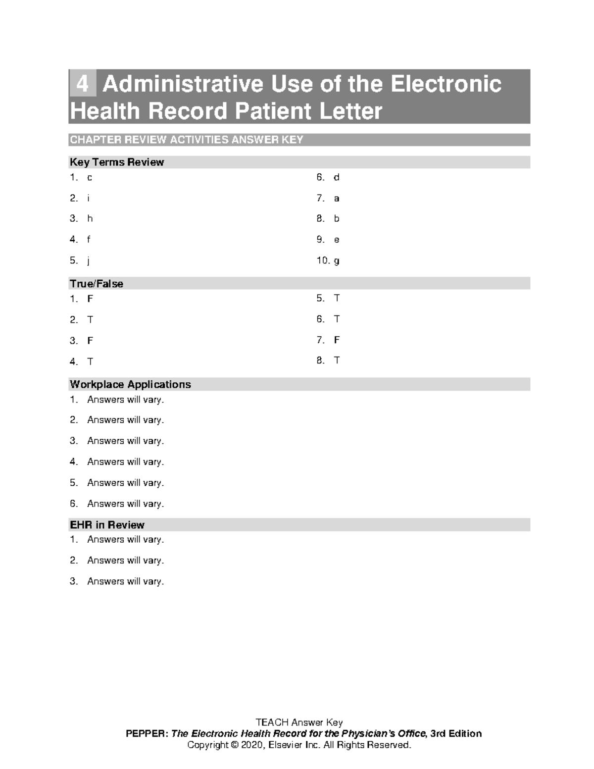 Chapter 004 1 - Medical Terminology - TEACH Answer Key PEPPER: The ...