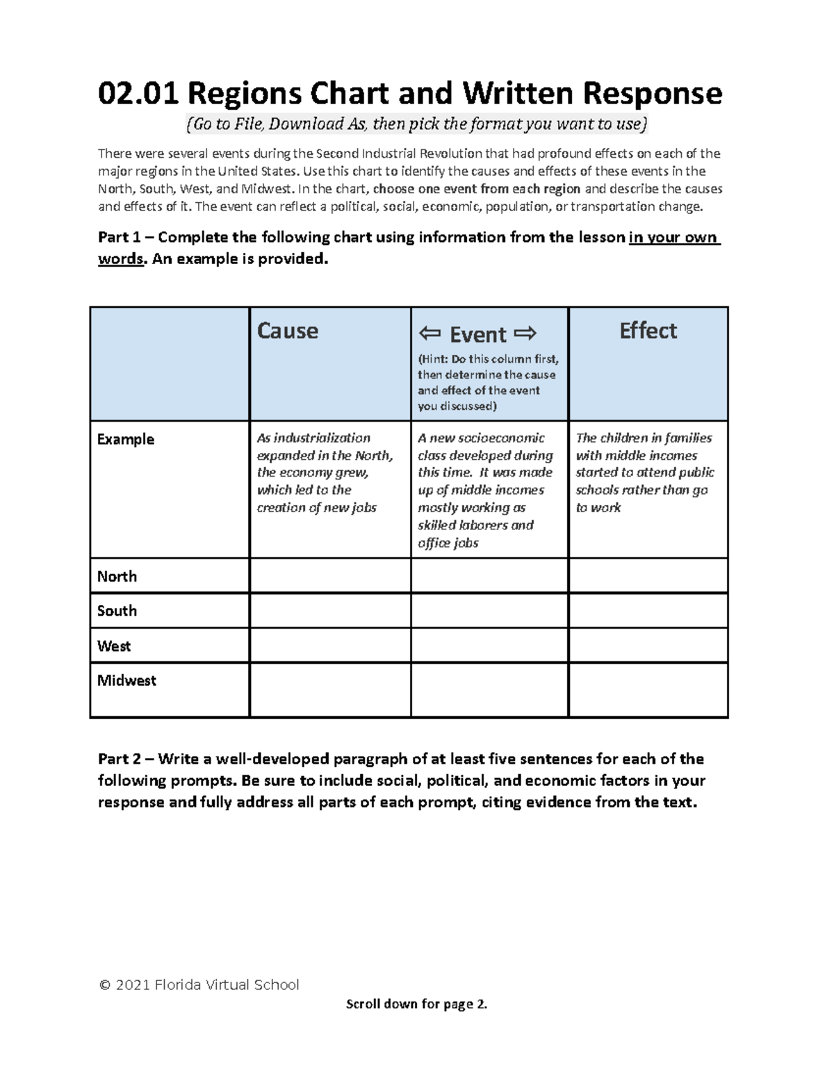 V21 2.01 Assignment Template - 02 Regions Chart and Written Response ...