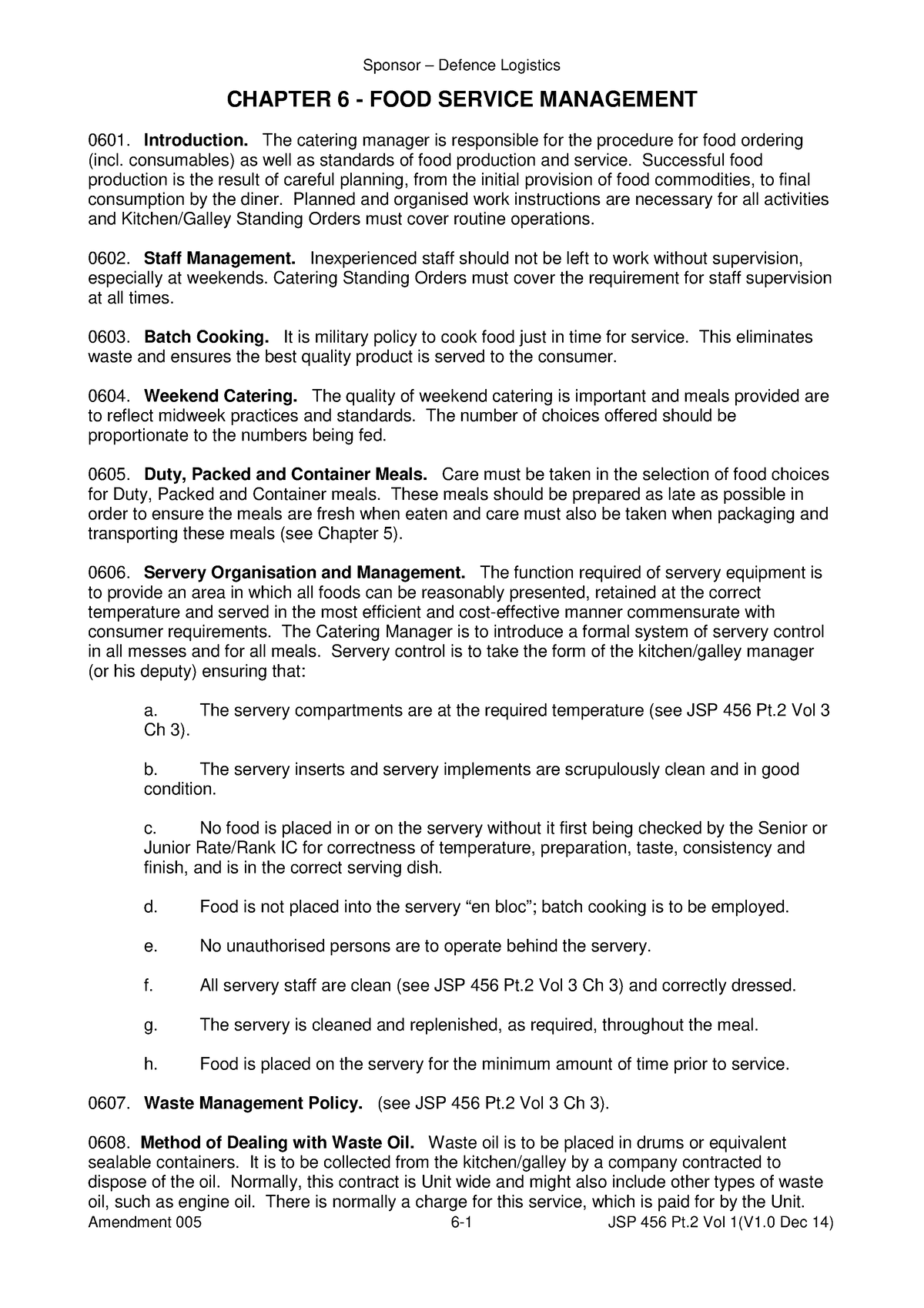 Chapter 6 FOOD Service Management CHAPTER 6 FOOD SERVICE