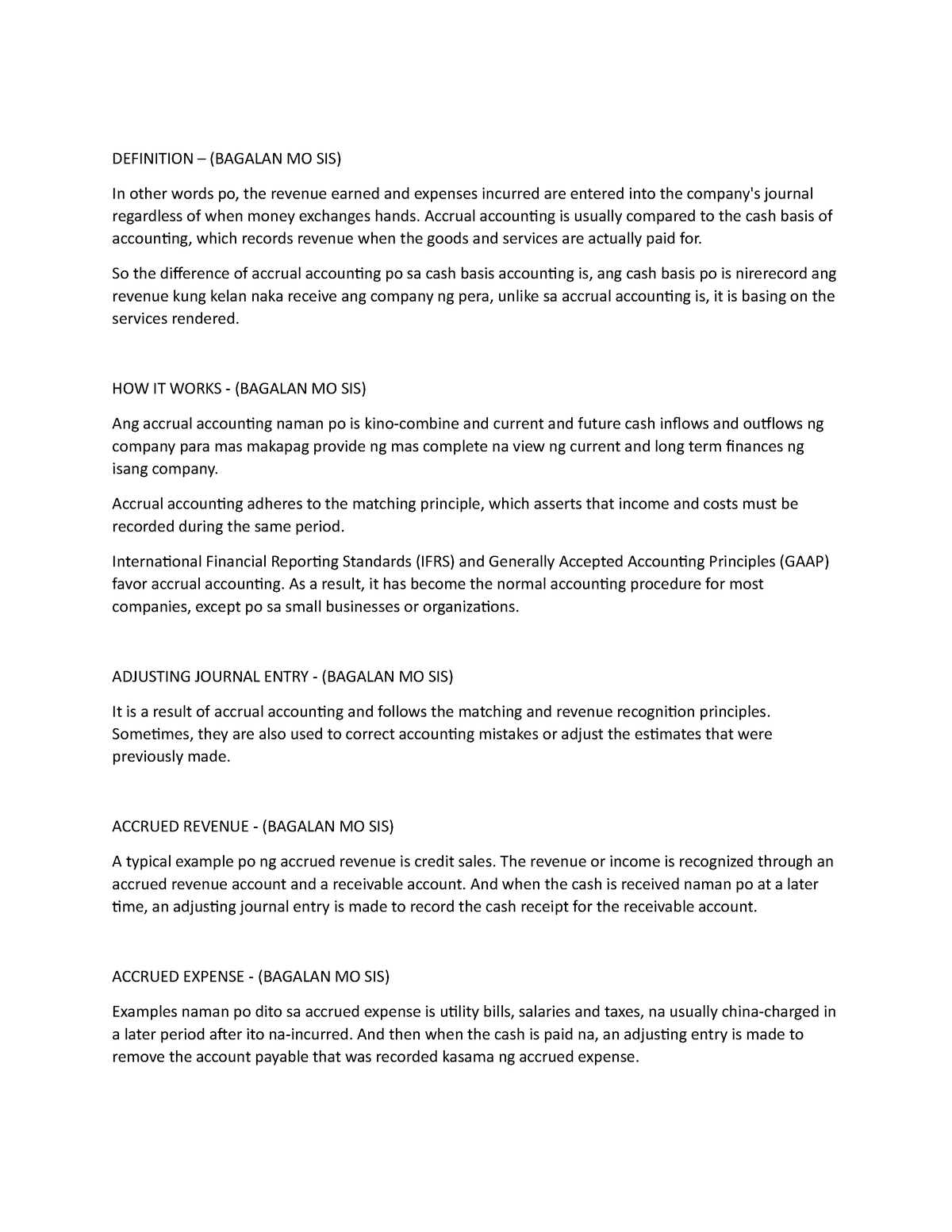 Accrual Accounting Script - DEFINITION – (BAGALAN MO SIS) In other ...