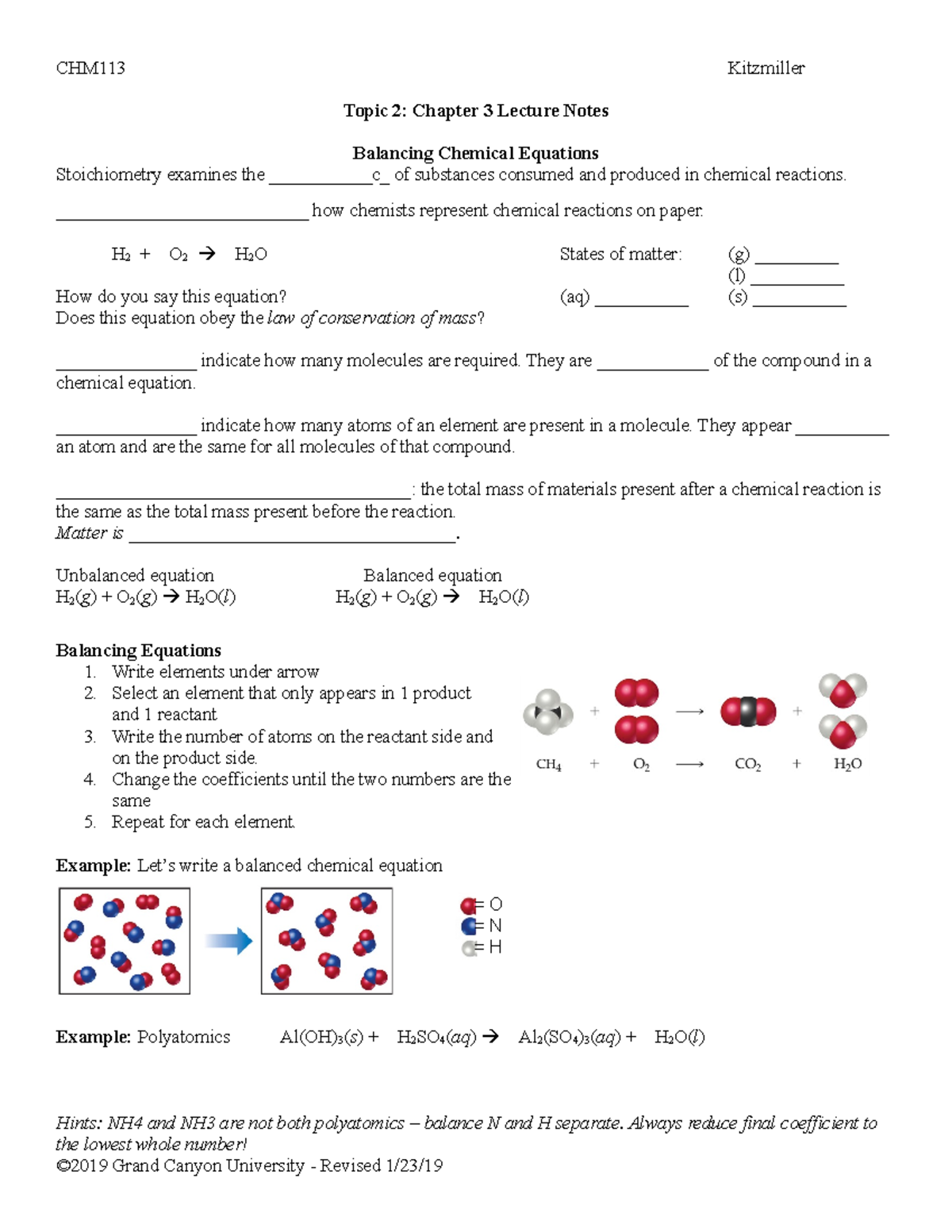 CHM113 Kitzmiller Topic 2: Chapter 3 Lecture Notes - Studocu