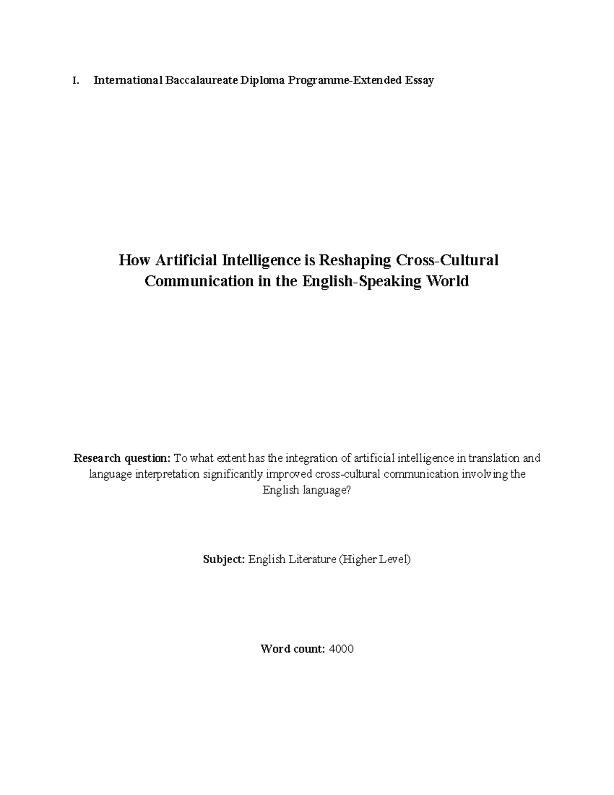 EE first draft - sdadsa - I. International Baccalaureate Diploma ...