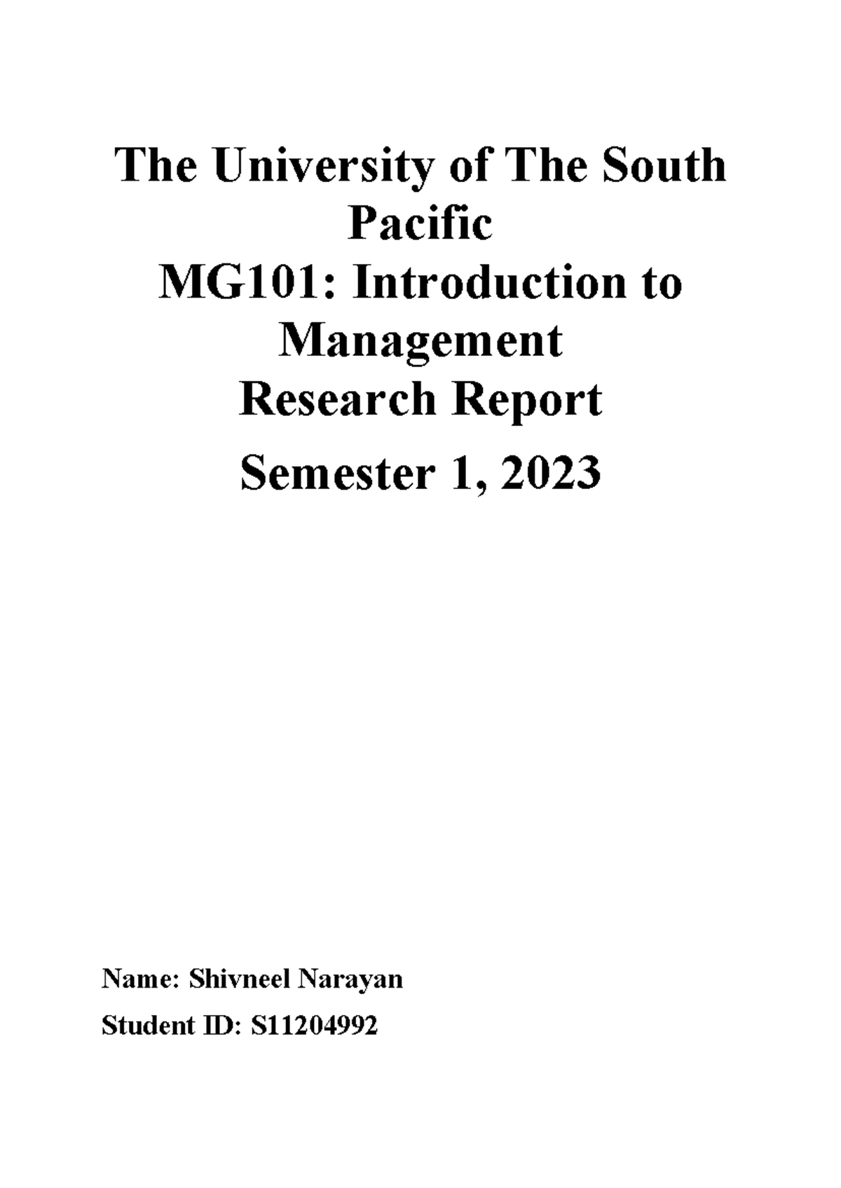 MG101 a Ssignmenr - The University of The South Pacific MG101 ...