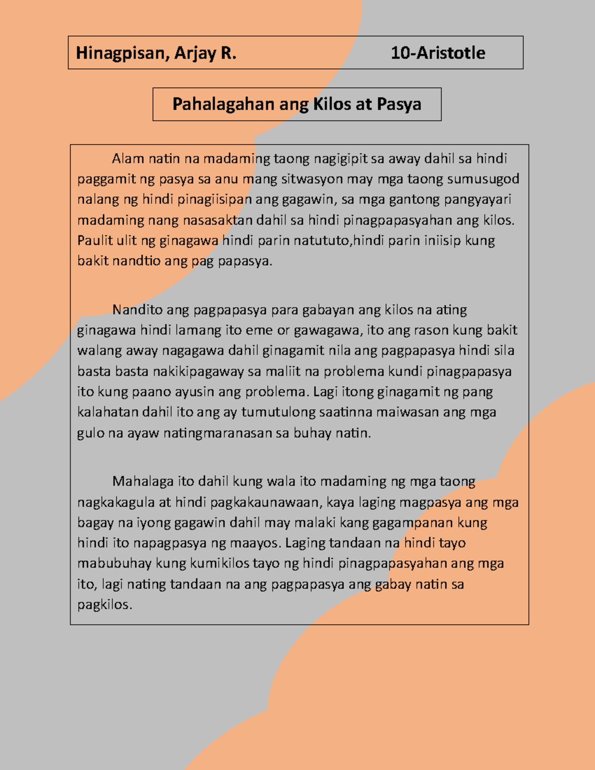 Esp Sanaynay Alam Natin Na Madaming Taong Nagigipit Sa Away Dahil Sa Hindi Paggamit Ng Pasya