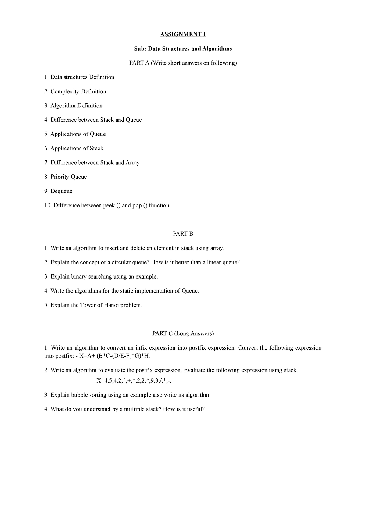 DSA Assignment 2021 - ASSIGNMENT 1 Sub: Data Structures and Algorithms ...