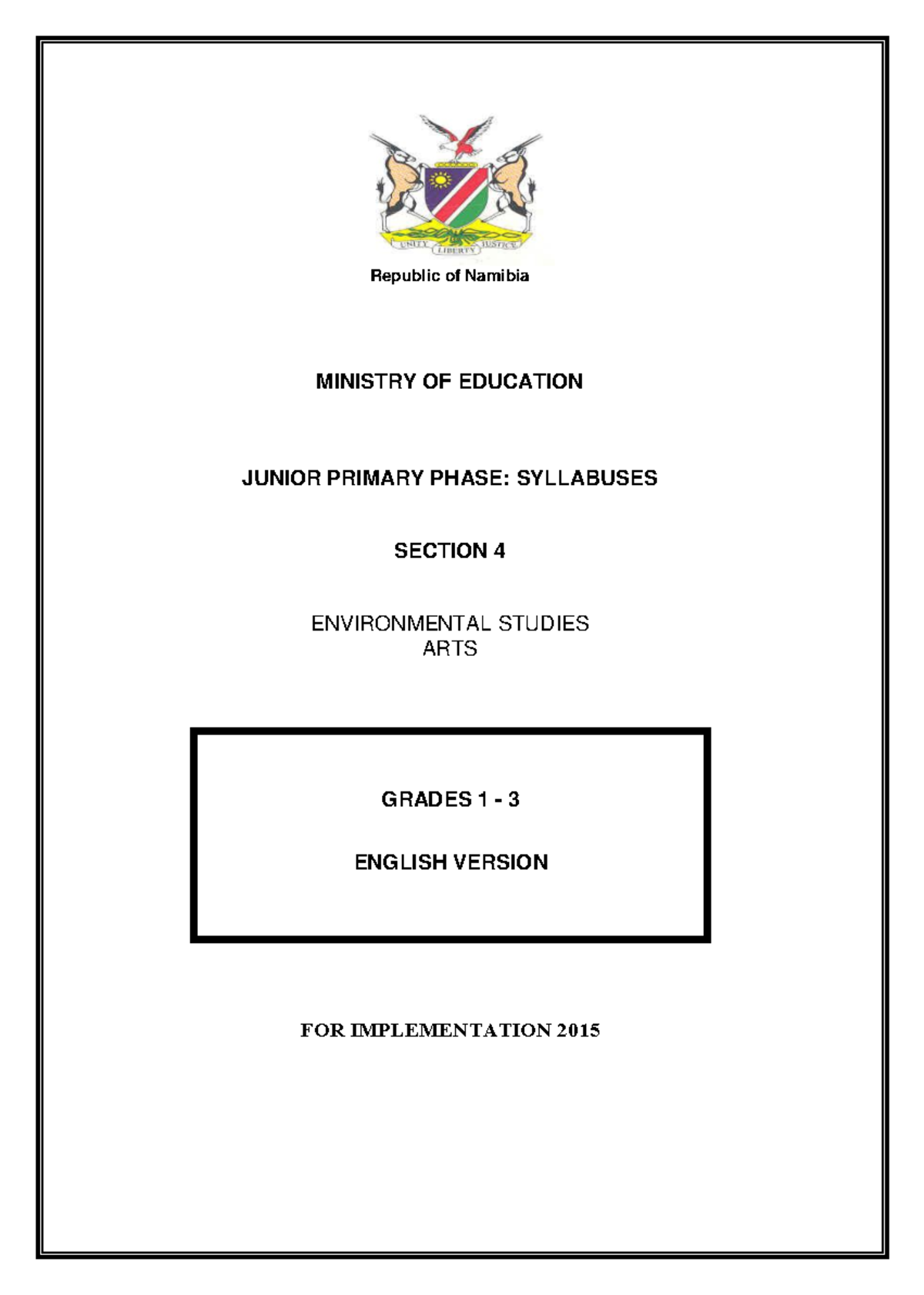 JP Syllabuses Section 4 ES Arts English Mar Republic Of Namibia 