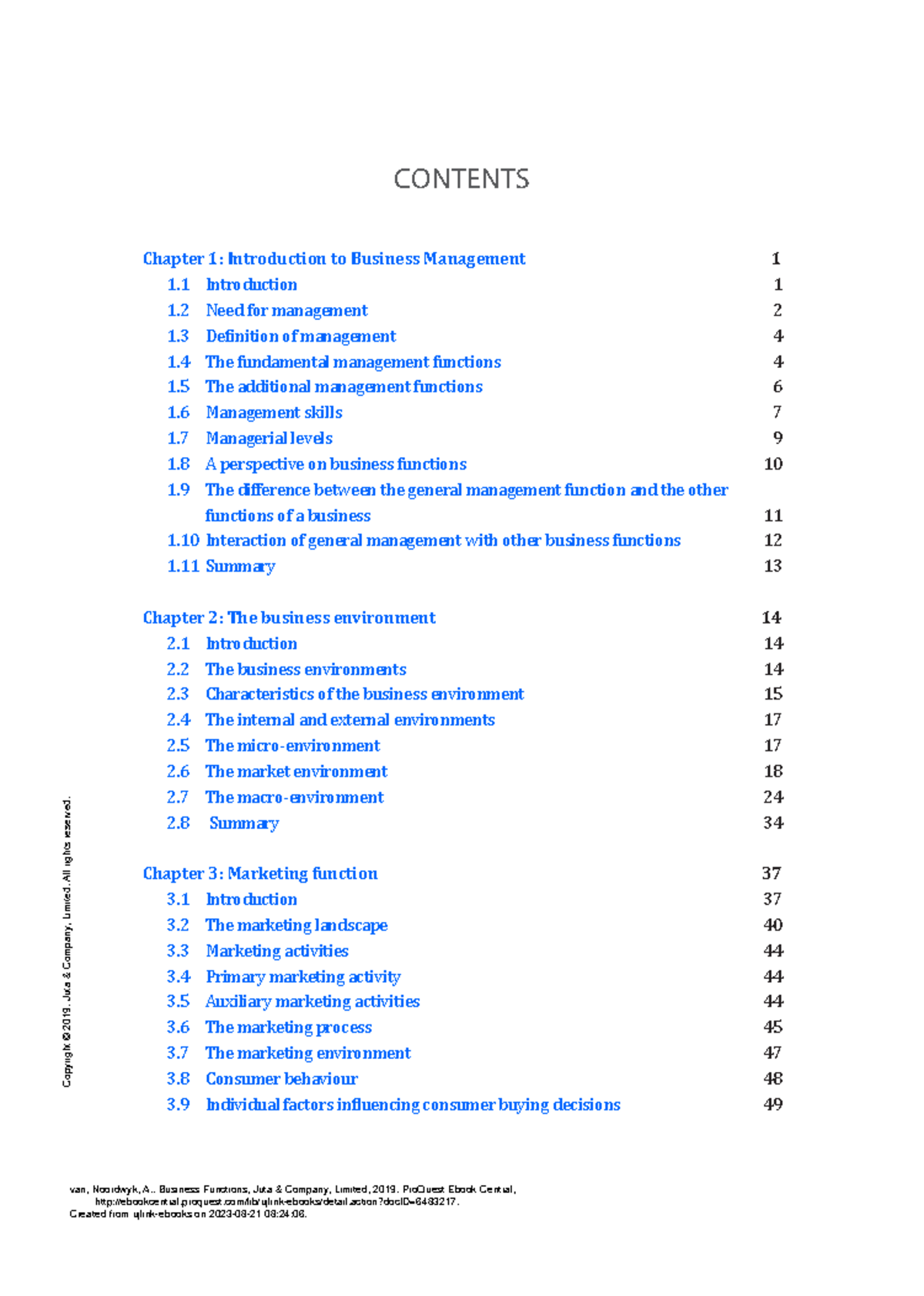 4 book CONTENTS van, Noordwyk, A.. Business Functions, Juta