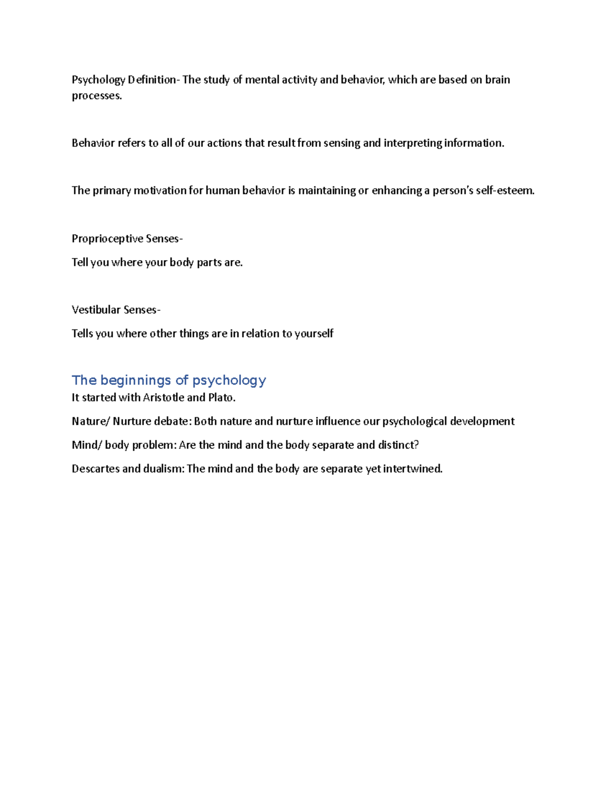 Psych Lecture 1 Notes Psychology Definition The study of mental