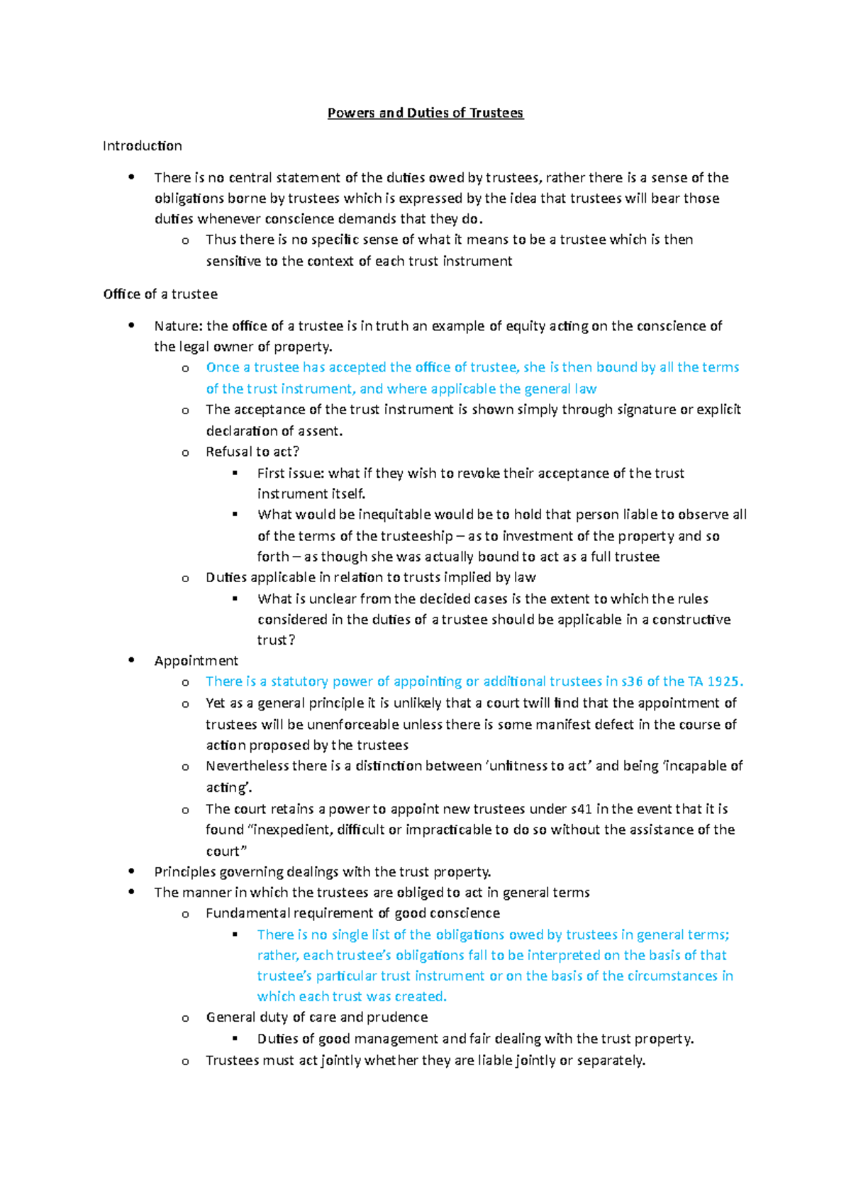 Powers and Duties of Trustees - o Thus there is no specific sense of ...