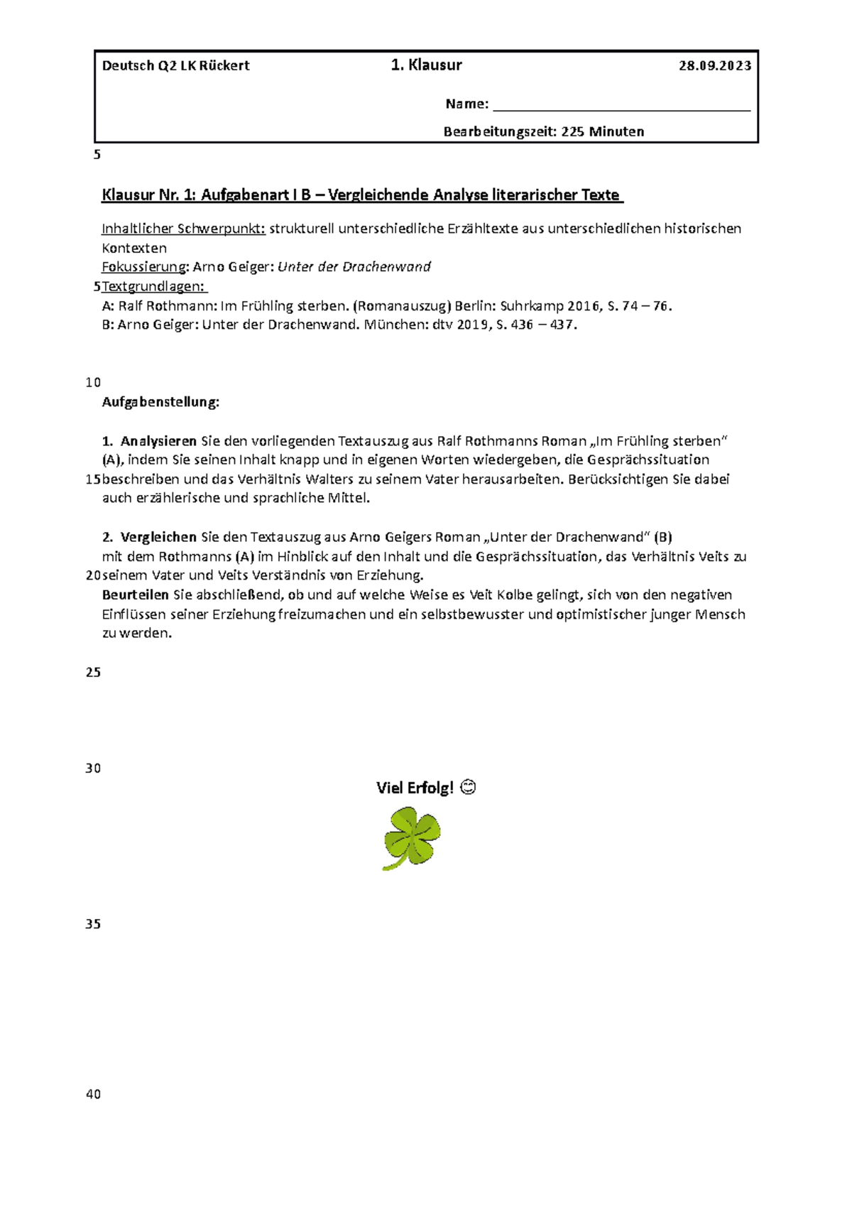 Unter Der Drachenwand Analyse Kapitel 1 Klausur 1 Unter der Drachenwand Vergleichende Analyse - Deutsch Q2 LK