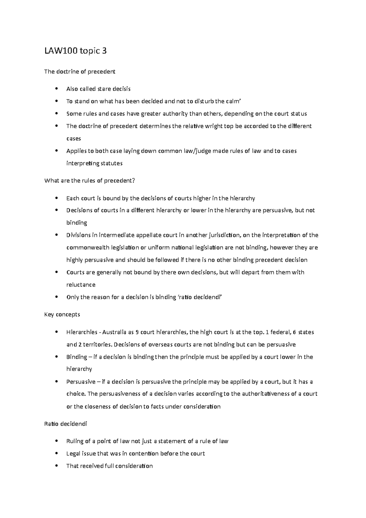 LAW100 Topic 3 - The Doctrine Of Precedent - LAW100 Topic 3 The ...