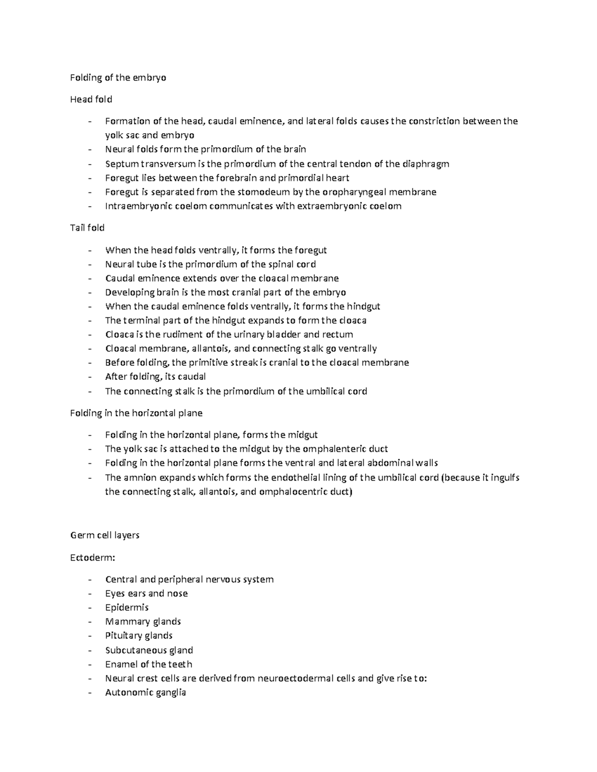 Embryology week 4-8 - paper - Folding of the embryo Head fold ...