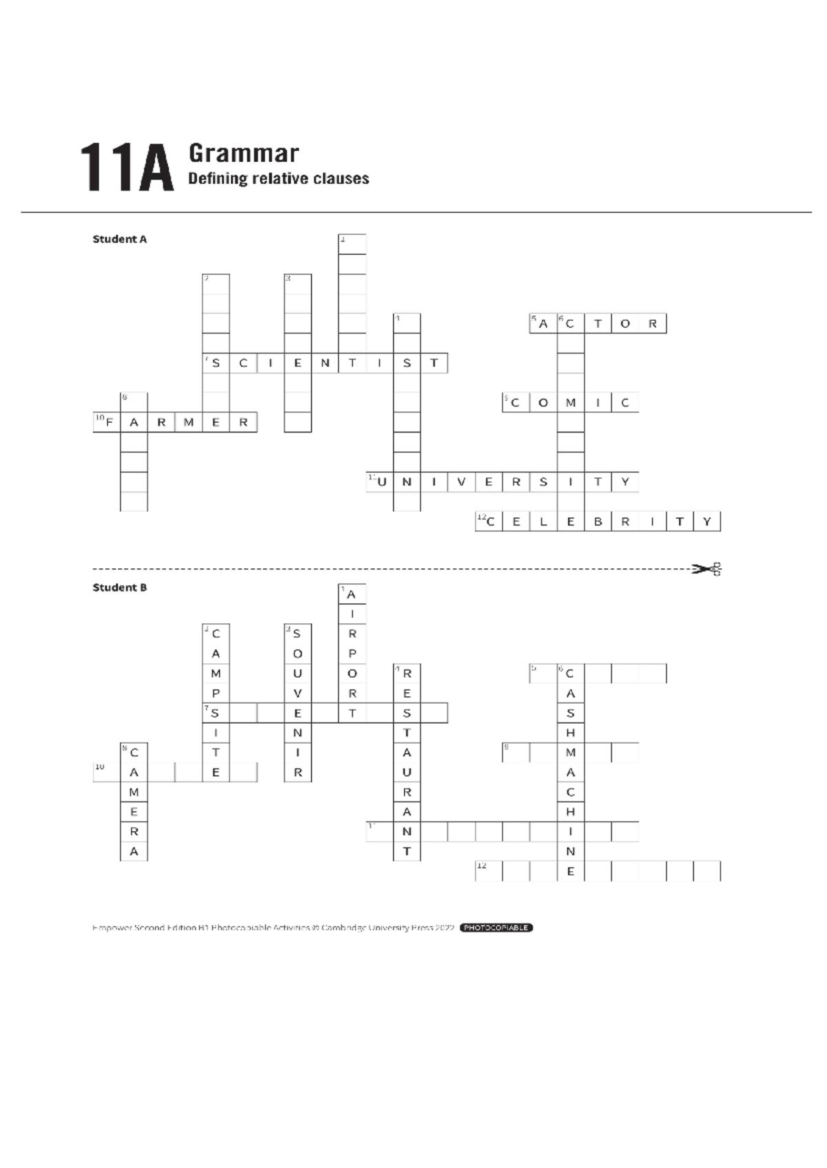 Unit 3 2 Half A Crossword 11a Grammar Defining Relative Clauses