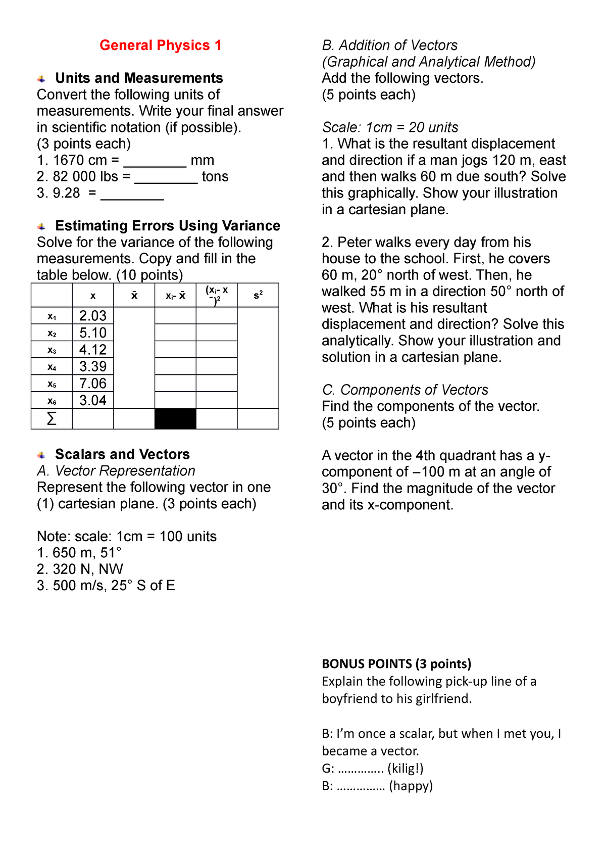 Quiz Physics - General Physics 1 Units And Measurements Convert The ...