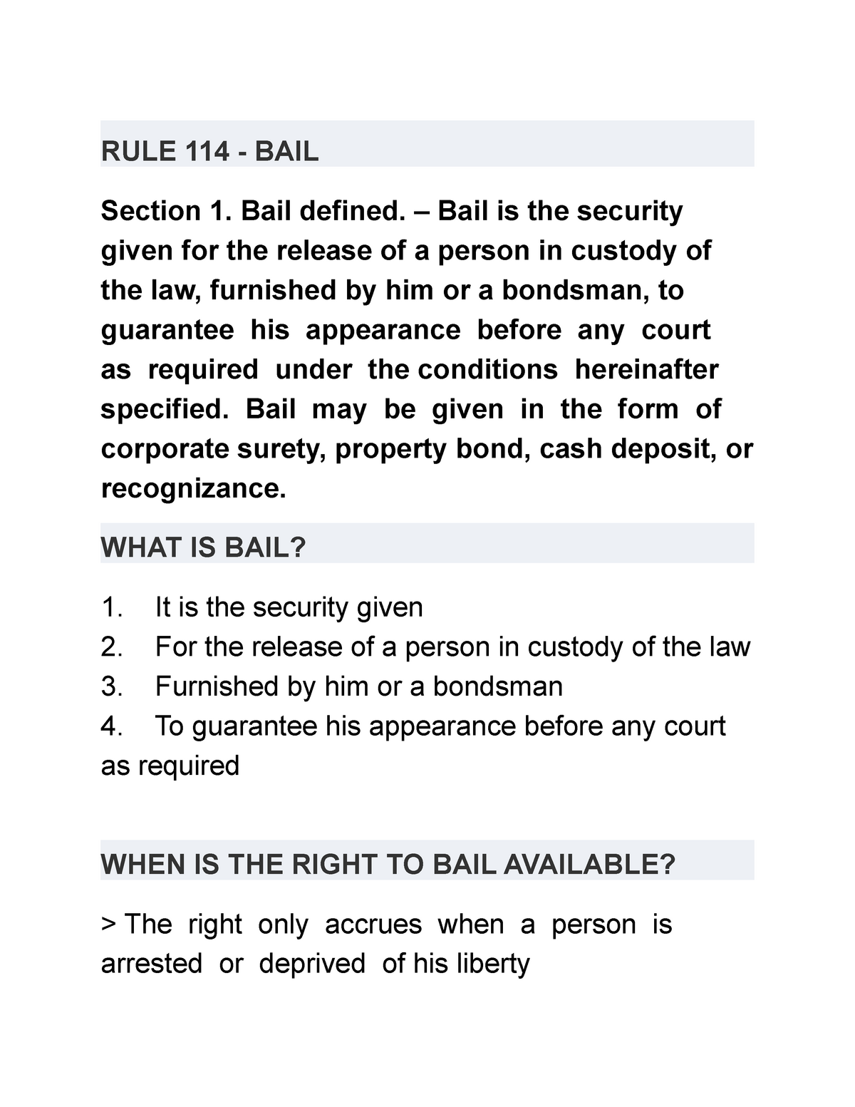 bail-law-rule-114-bail-section-1-bail-defined-bail-is-the