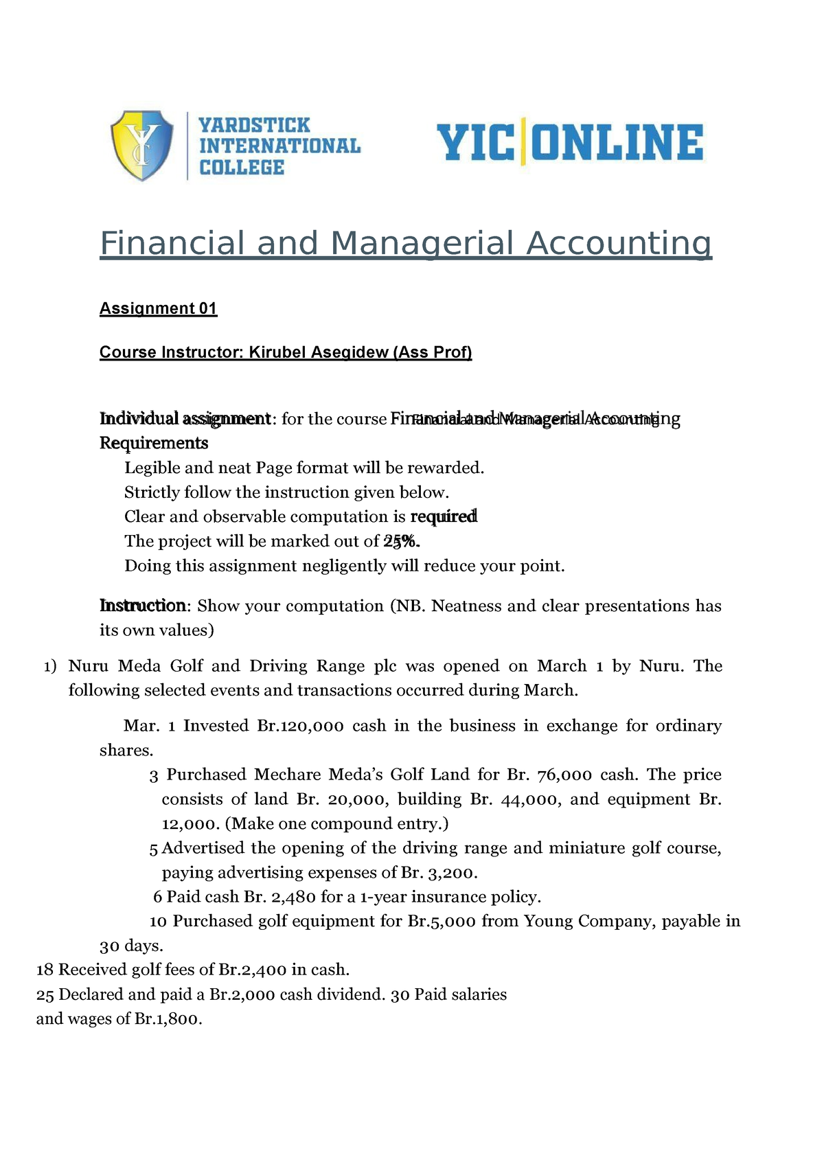 financial and management accounting assignment