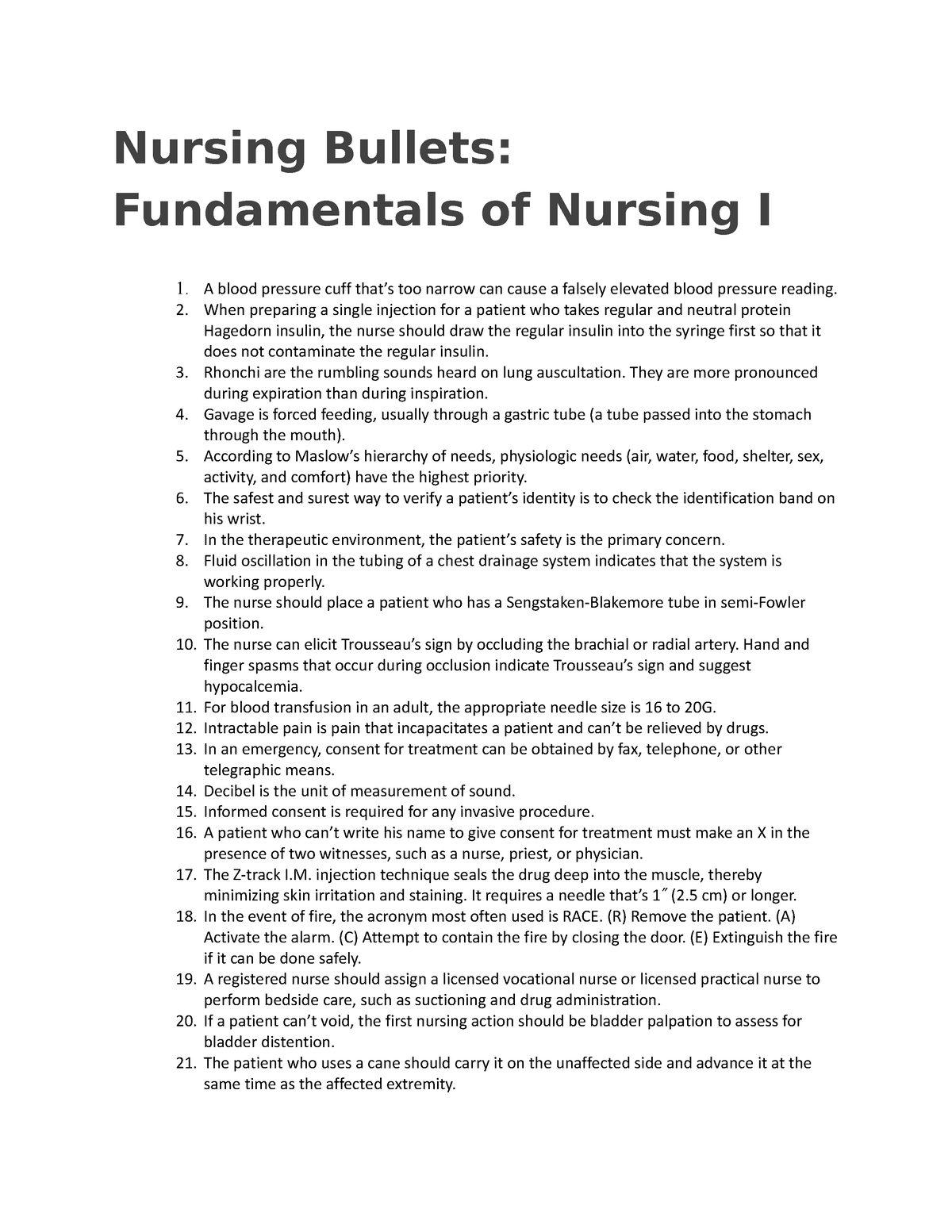 Fundamentals Of Nursing 1 Bullets - Nursing Bullets: Fundamentals Of ...