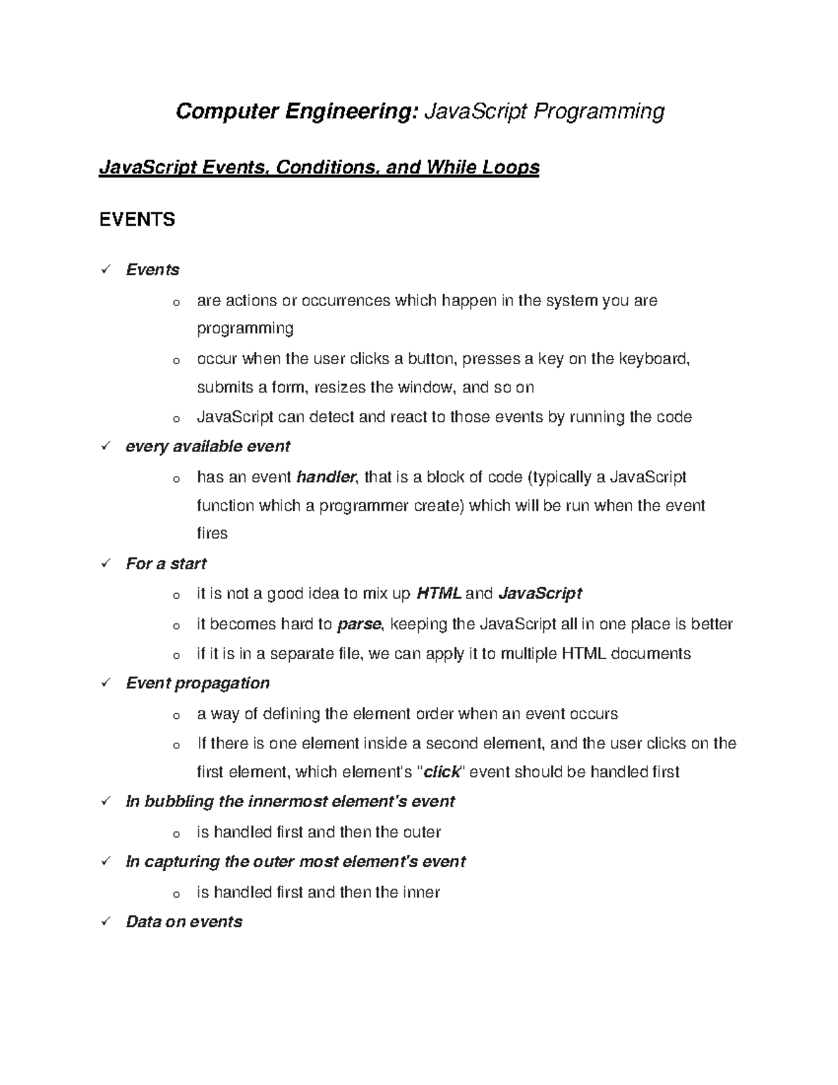 Java Script Programming: Java Script Events, Conditions, and While ...