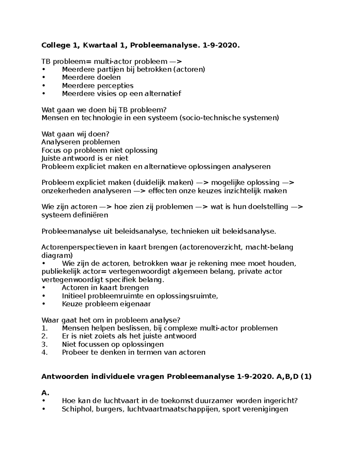 Colleges Q1 probleemanalyse - College 1, Kwartaal 1, Probleemanalyse. 1 ...