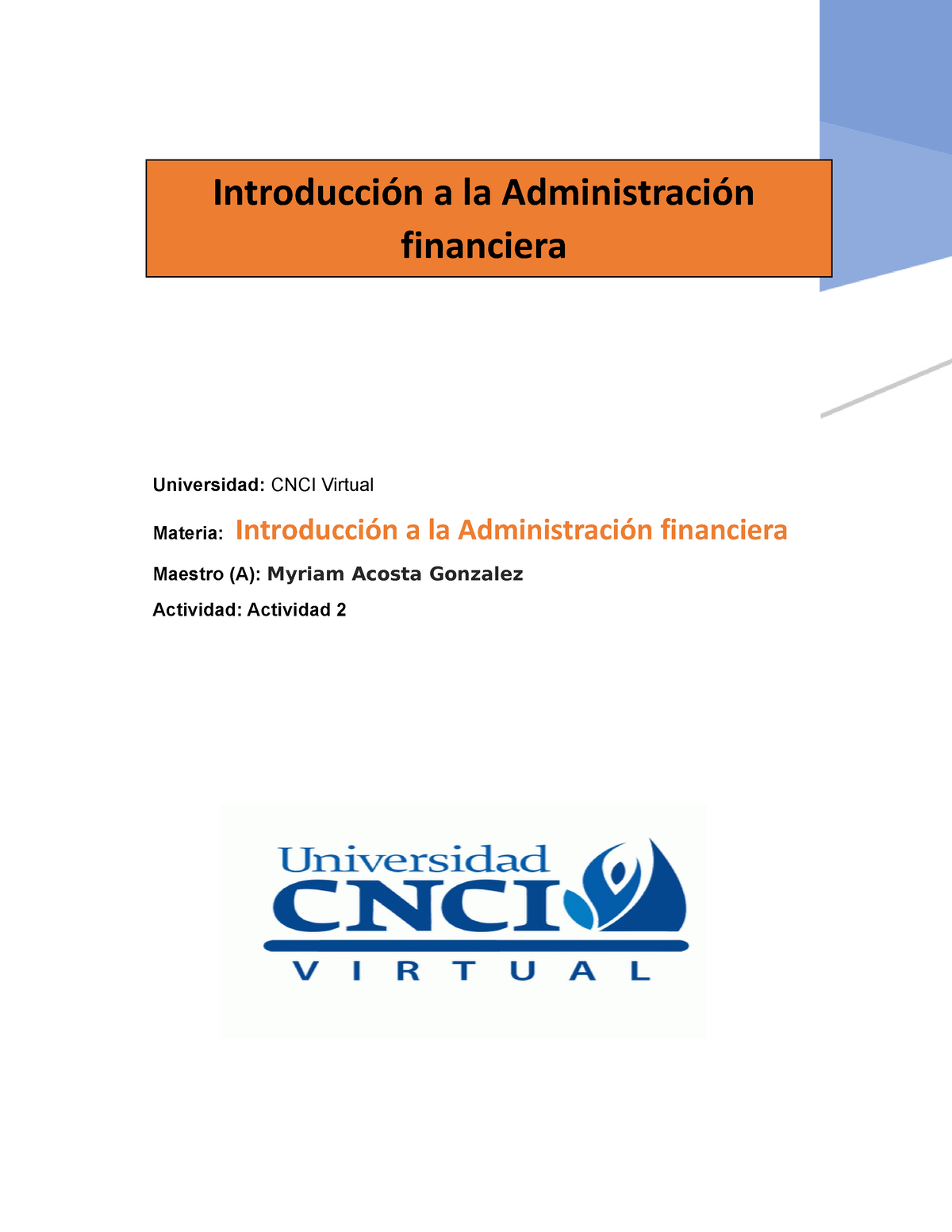 Administracion Financiera ( Actividad 2 ) - Introducción A La ...