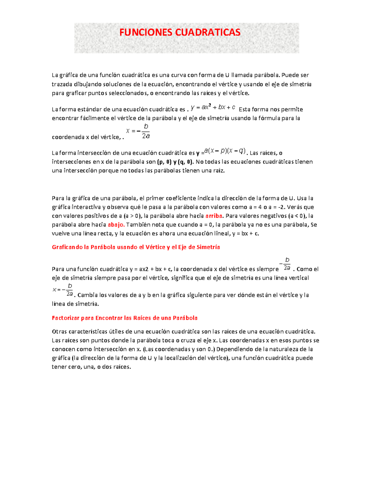 Graficas De Matematicas Y Sus Definiciones De Cada Una La Grafica De Una Funcion Cuadratica Es Una Studocu