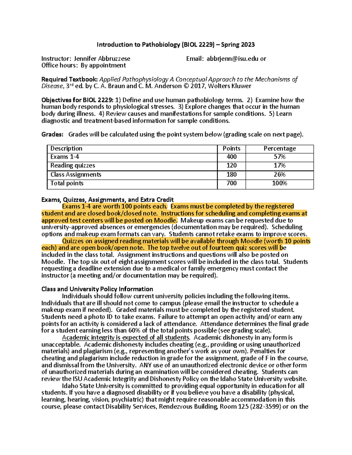 BIOL 2229 Syllabus - Introduction To Pathobiology (BIOL 2229) – Spring ...