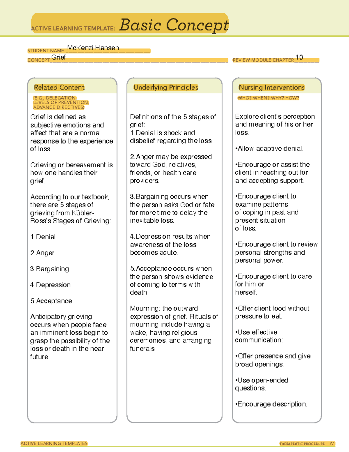 Assessment B #2 - ACTIVE LEARNING TEMPLATES THERAPEUTIC PROCEDURE A ...