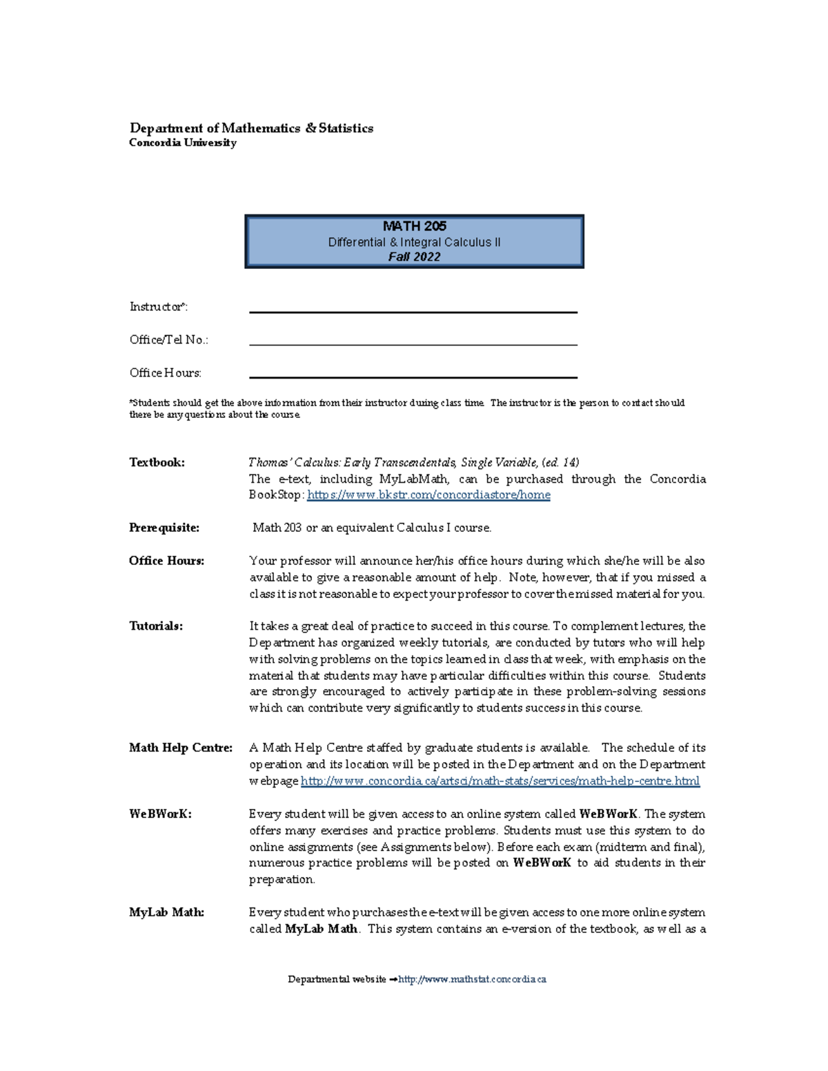 Course Outline - Departmental website mathstat.concordia Department of ...