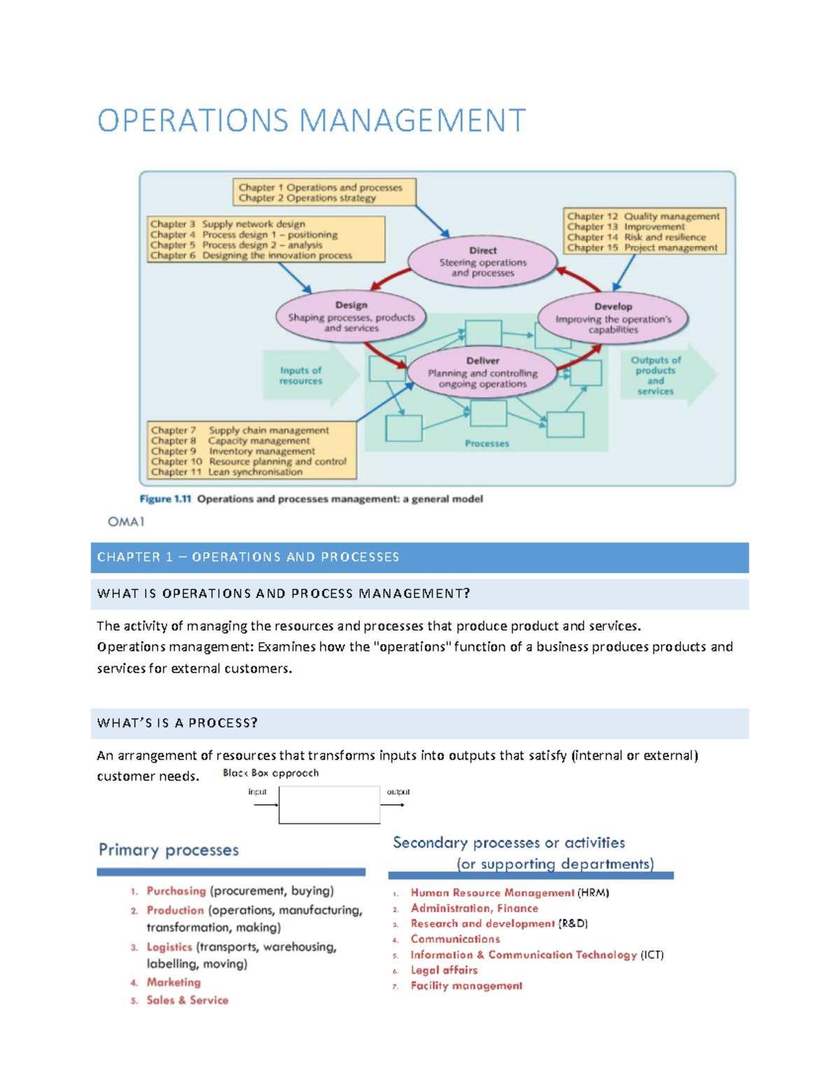 Summary Combined With Lecture Handouts Operations Management Chap Ter 1 Op Erations And P Roce Studeersnel