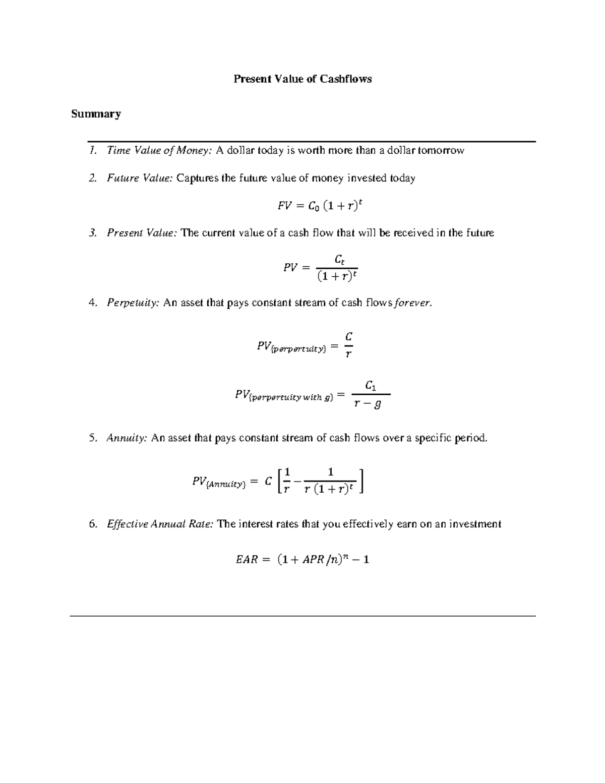 2. Present Value of Cash Flows - Present Value of Cashflows Summary ...
