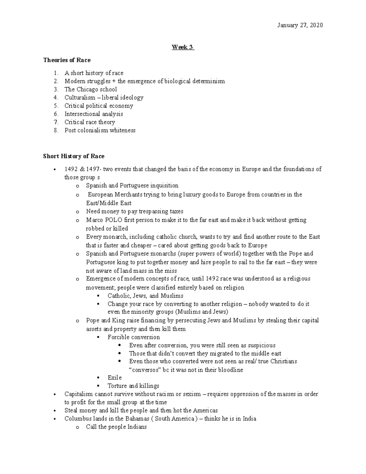 SOC 507 - Race and Ethnicity - Week 3 Notes - Week 3 Theories of Race A ...