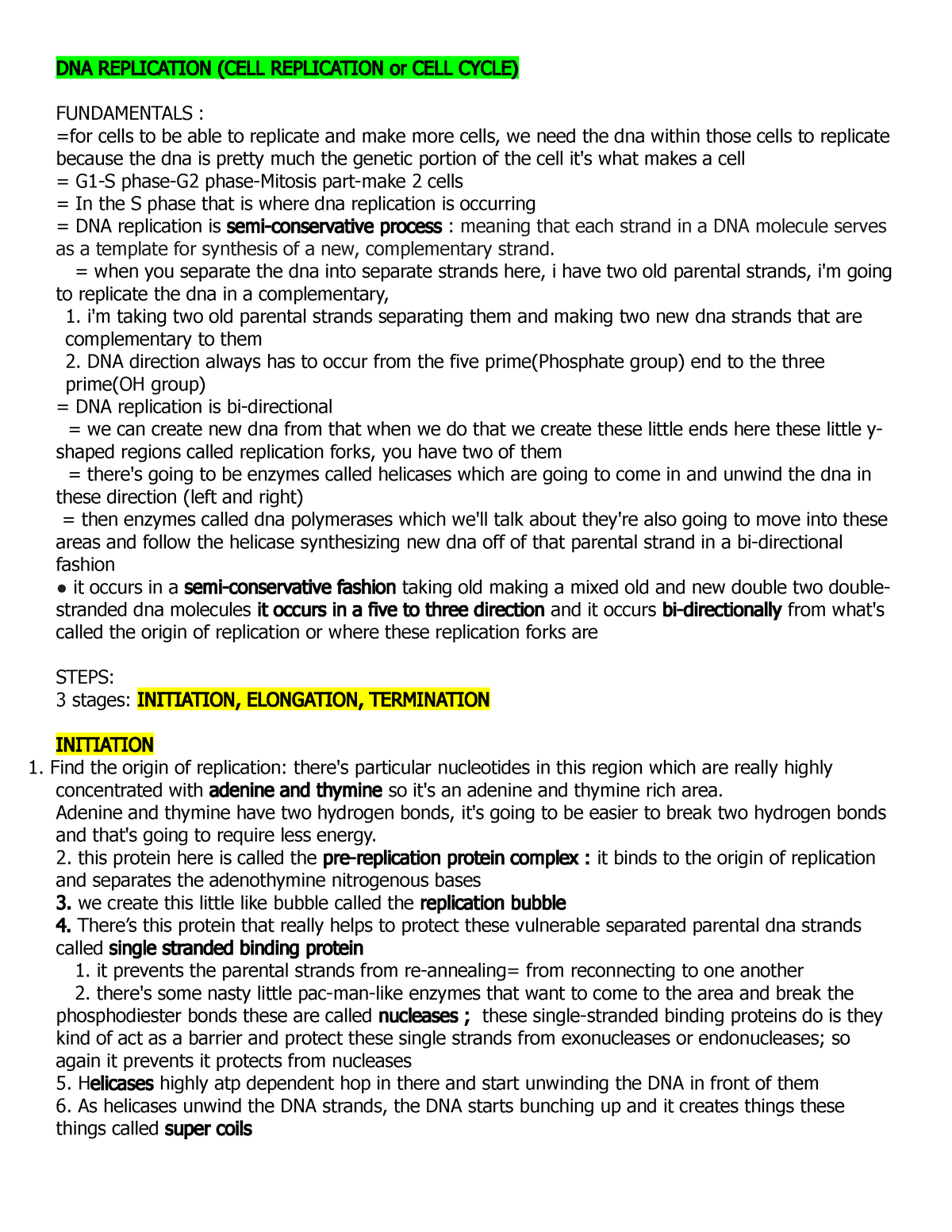 CYTO reviewer - NOTES FOR CYTOGENETICS - DNA REPLICATION (CELL ...