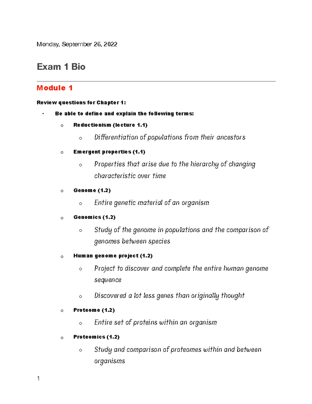 BIO EXAM 1 Review Questions - Monday, September 26, 2022 Exam 1 Bio ...