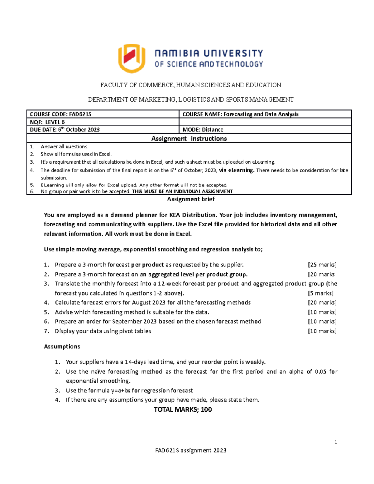 FAD621S Individual Assignment - FACULTY OF COMMERCE, HUMAN SCIENCES AND ...
