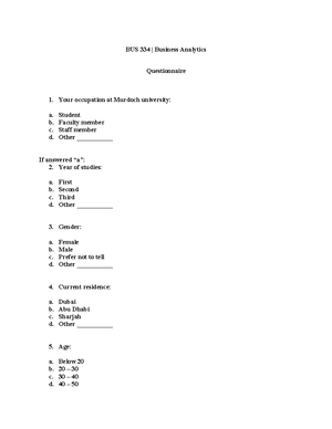 BUS 334 Assignment 1- Questionnaire - QUESTIONNAIRE FOR OPENING A ...