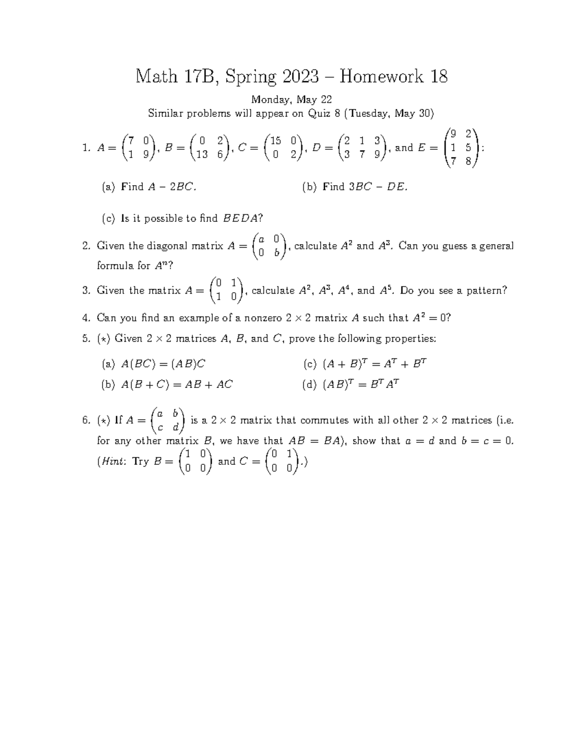 Homework 18 - Math 17B, Spring 2023 – Homework 18 Monday, May 22 ...