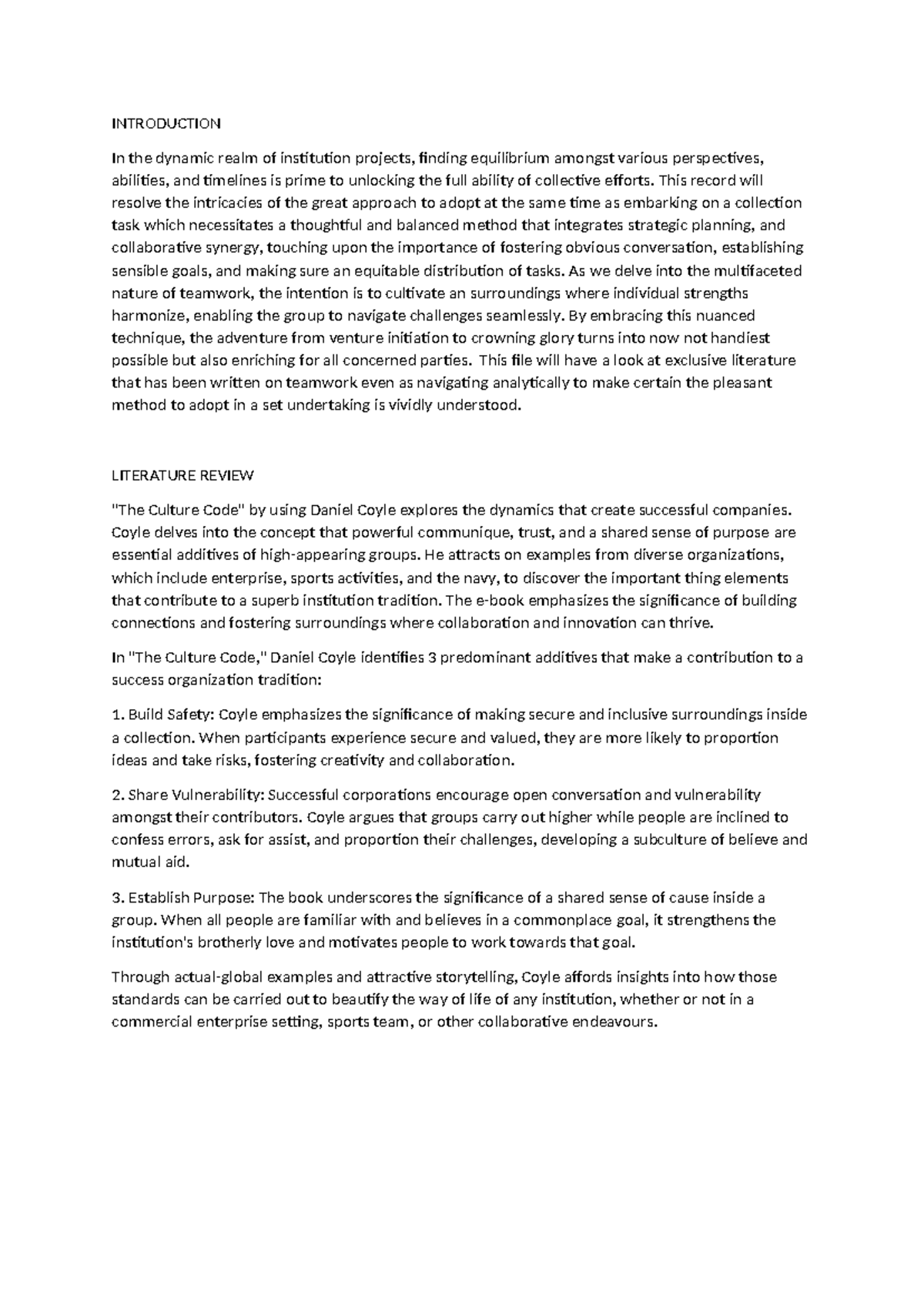 Teamwork - INTRODUCTION In the dynamic realm of institution projects ...