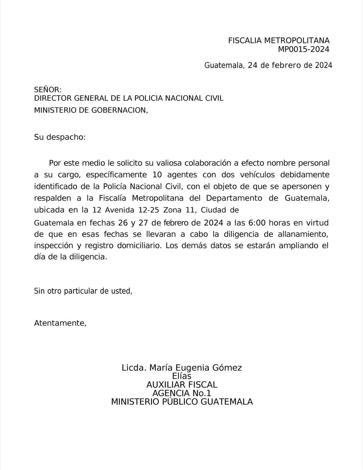 3. Solicitud de agentes de la PNC FISCALIA METROPOLITANA MP0015 2024