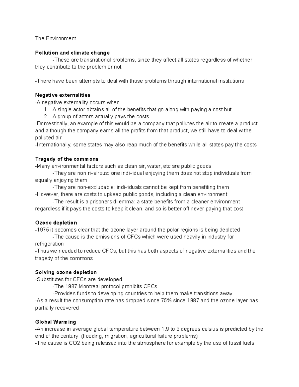 The environment - lecture notes to prepare for exam - The Environment ...
