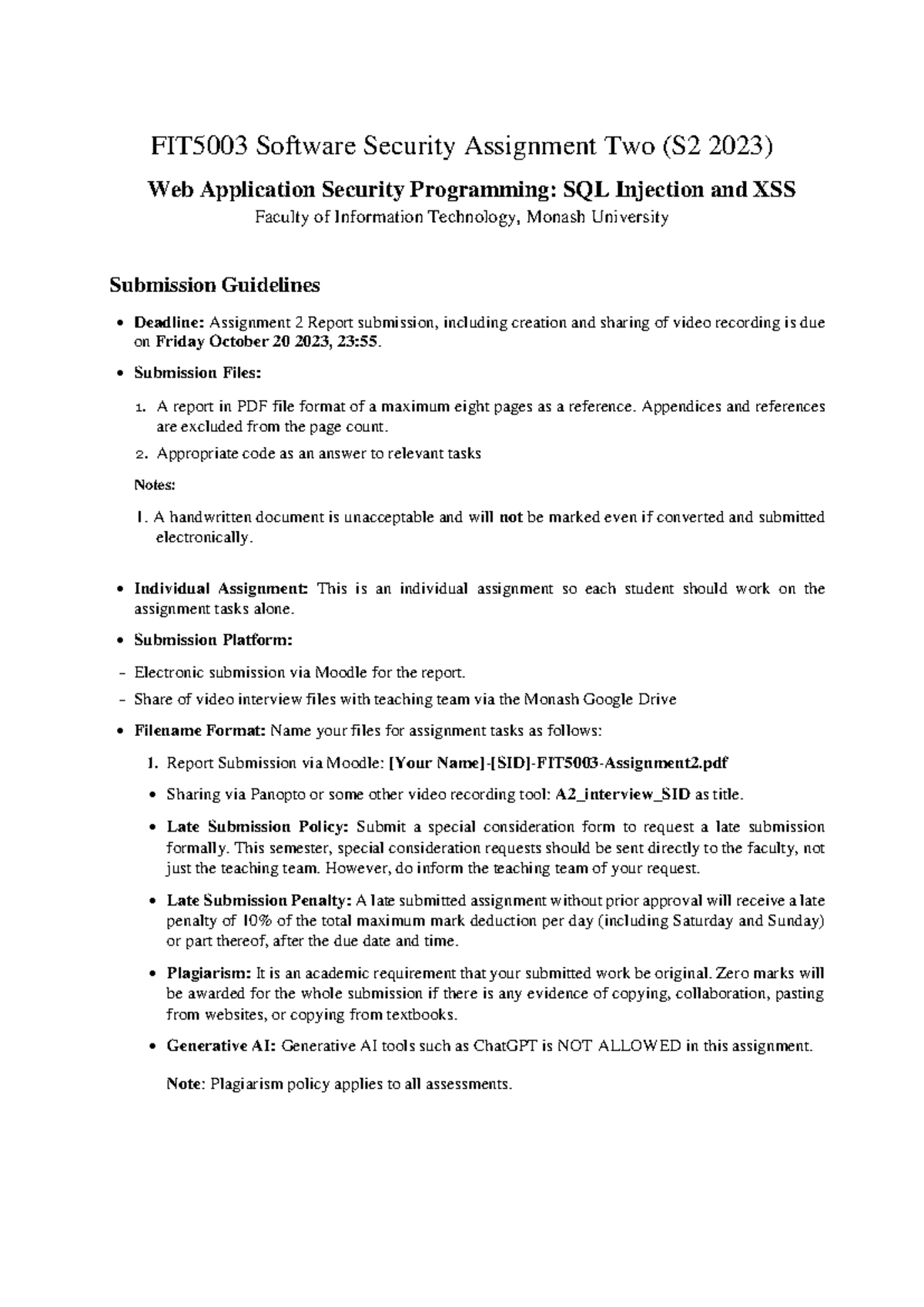 FIT5003 Assignment - FIT5003 Software Security Assignment Two (S2 2023 ...