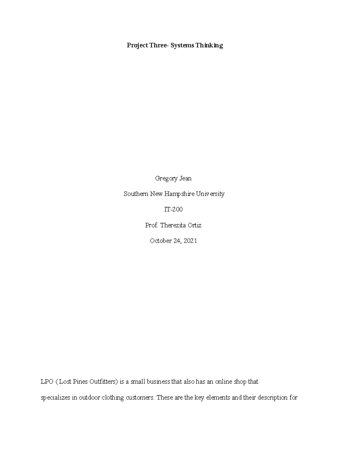 Project Three- Systems Thinking - Project Three- Systems Thinking ...