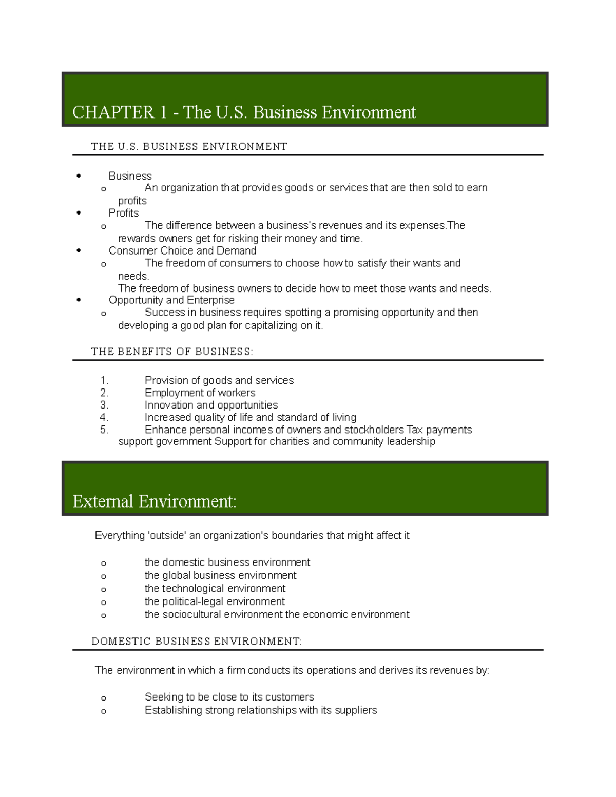 Introduction to Business 1105 Summaries - CHAPTER 1 - The U. Business ...